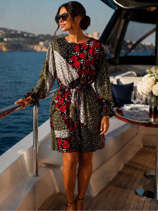 libby. edelman Dresses & Skirts - LIBBY Eldelman Floral Patchwork Long Sleeve Dress - Red, Olive, Black